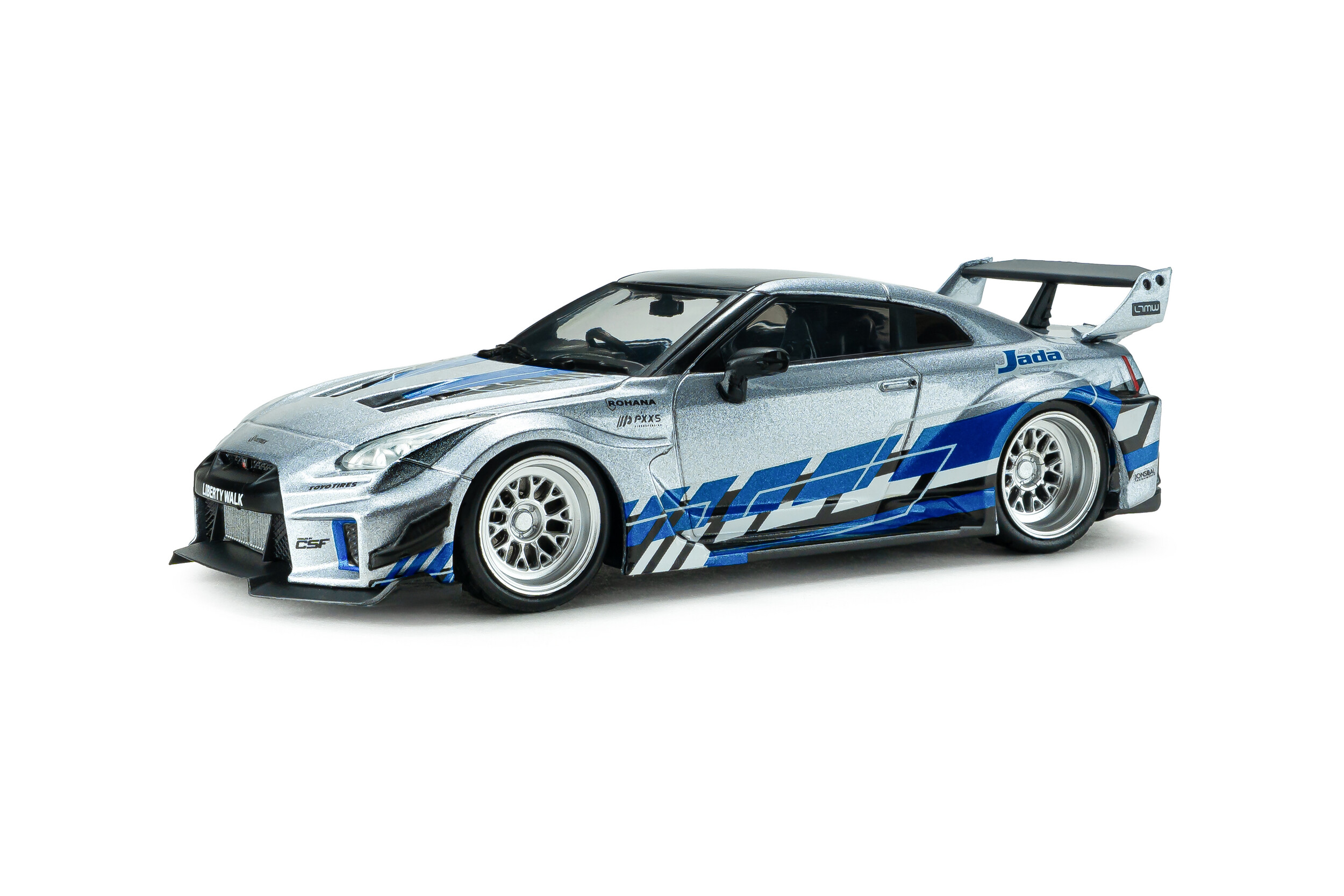 LIBERTY WALK GTR ミニカー シルバー/ブルー オートサロン限定 Nissan GT-R (R35) LIBERTY WALK SILHOUETTE - SILVER AND BLUE